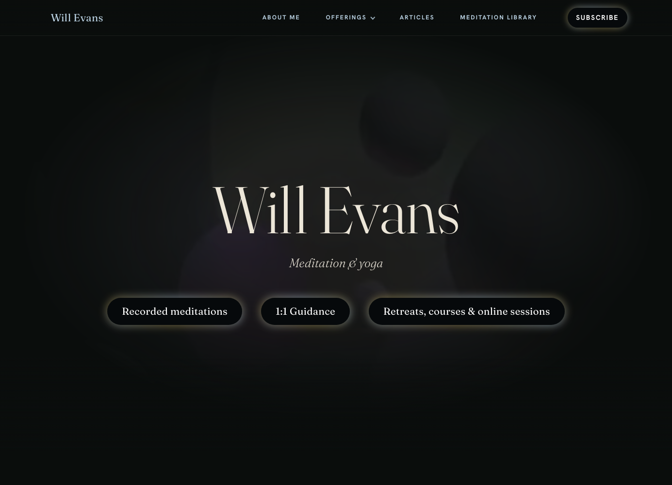 Will Evans Meditation, a home page for meditation and yoga offerings